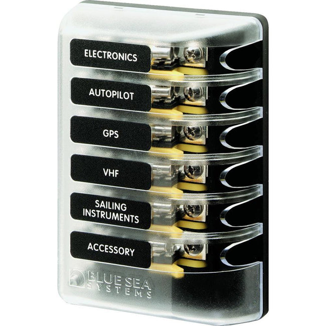 Blue Sea 5018 ST Glass Fuse Block w/out Negative Bus - 6 Circuit [5018] - Rough Seas Marine