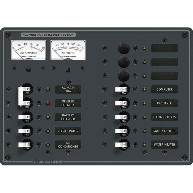 Blue Sea 8076 AC Main +11 Positions Toggle Circuit Breaker Panel - White Switches [8076] - Rough Seas Marine