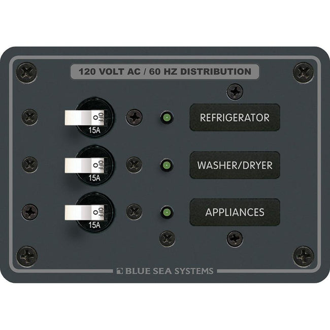 Blue Sea 8058 AC 3 Position Toggle Circuit Breaker Panel - White Switches [8058] - Rough Seas Marine