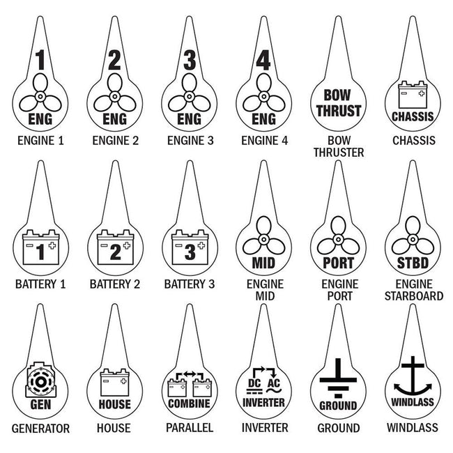 Blue Sea 7902 Icon Circuit Identification Label Kit for Battery Switches [7902] - Rough Seas Marine