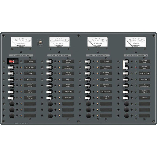Blue Sea 8095 AC Main +8 Positions / DC Main +29 Positions Toggle Circuit Breaker Panel   (White Switches) [8095] - Rough Seas Marine