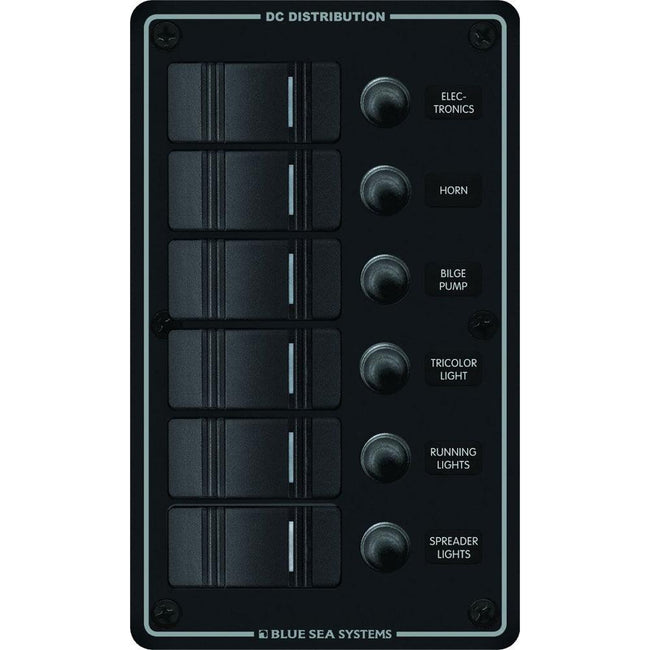 Blue Sea 8373 Water Resistant 6 Position - Black - Vertical Mount Panel [8373] - Rough Seas Marine