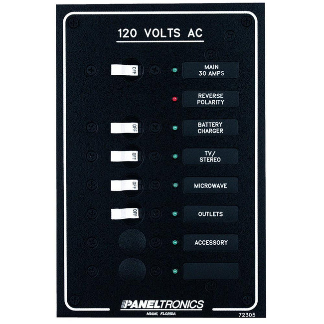 Paneltronics Standard AC 6 Position Breaker Panel & Main w/LEDs [9972305B] - Rough Seas Marine