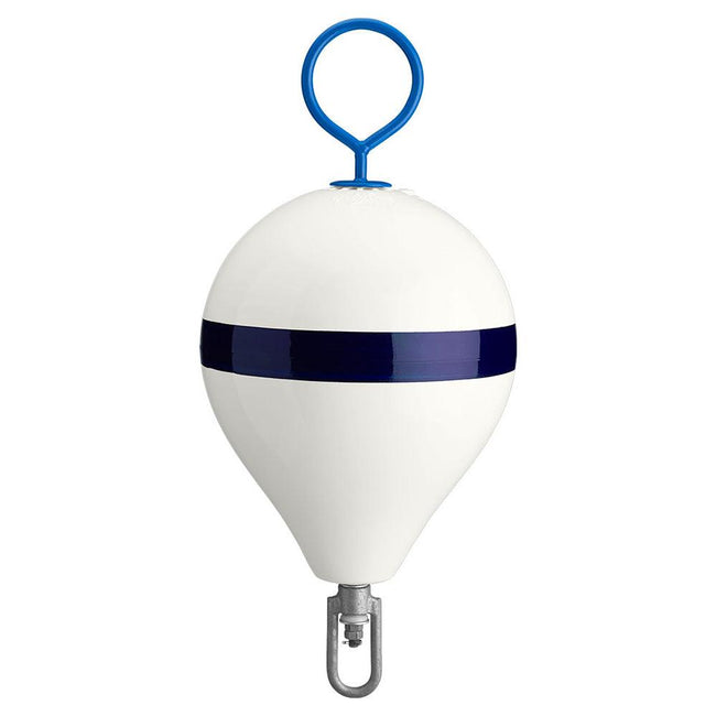 Polyform 13.5" CM Mooring Buoy w/Steel Iron - White Blue Stripe [CM-2 WH-STR] - Rough Seas Marine