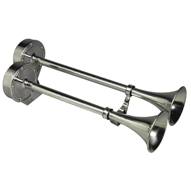 Schmitt  Ongaro Deluxe All-Stainless Dual Trumpet Horn - 12V [10028] - Rough Seas Marine