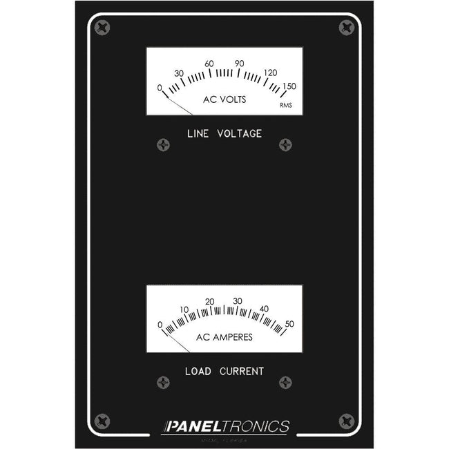 Paneltronics Standard Panel AC Meter - 0-150 AC Voltmeter & 0-50Amp Ammeter [9982304B] - Rough Seas Marine