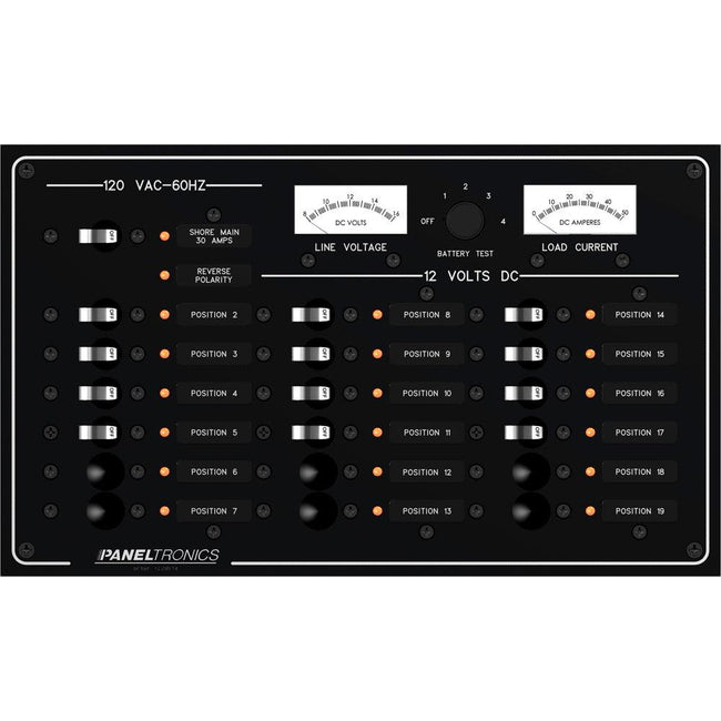 Paneltronics Standard Panel - AC/DC 19 Position Circuit Breaker w/Meters & LEDs [9973410B] - Rough Seas Marine