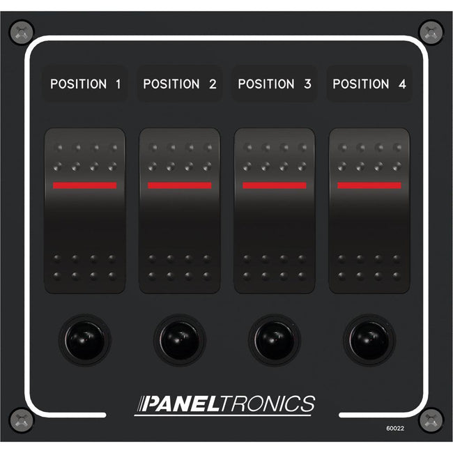 Paneltronics Waterproof Panel - DC 4-Position Illuminated Rocker Switch & Circuit Breaker [9960022B] - Rough Seas Marine