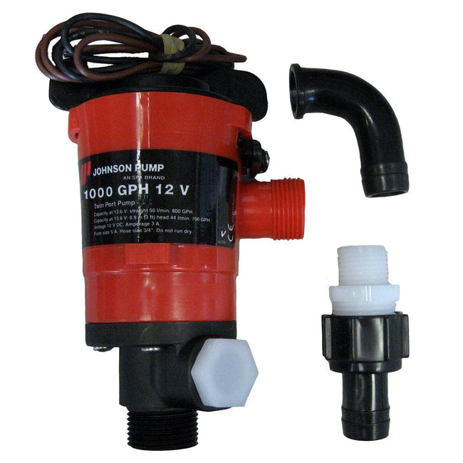 Johnson Pump Twin Port 1000 GPH Livewell Aerating Pump - 12V [48903] - Rough Seas Marine