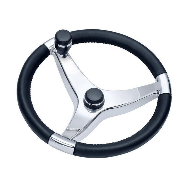Schmitt  Ongaro Evo Pro 316 Cast Stainless Steel Steering Wheel w/Control Knob - 13.5" Diameter [7241321FGK] - Rough Seas Marine