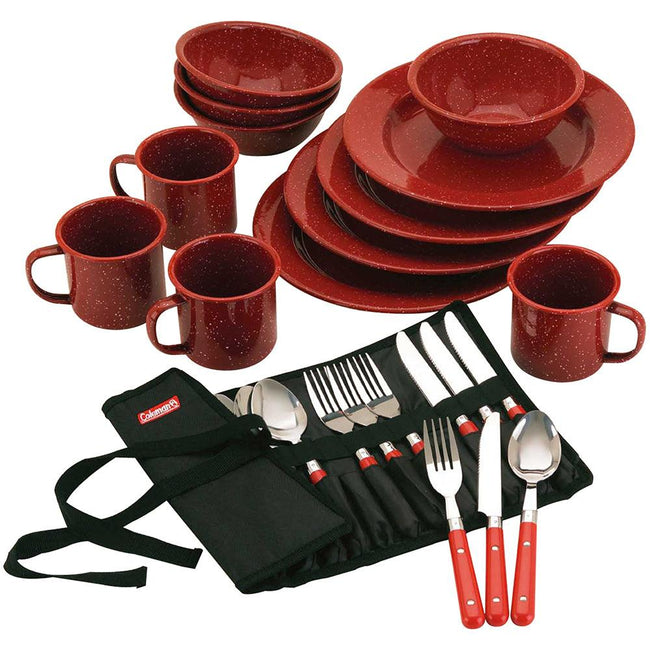 Coleman 24-Piece Speckled Enamelware Cook Set - Red [2000016407] - Rough Seas Marine