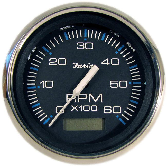 Faria Chesapeake Black 4" Tachometer w/Hourmeter - 6000 RPM (Gas) (Inboard) [33732] - Rough Seas Marine