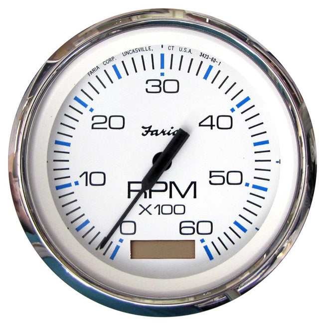 Faria Chesapeake White SS 4" Tachometer w/Hourmeter - 6000 RPM (Gas)(Inboard) [33832] - Rough Seas Marine