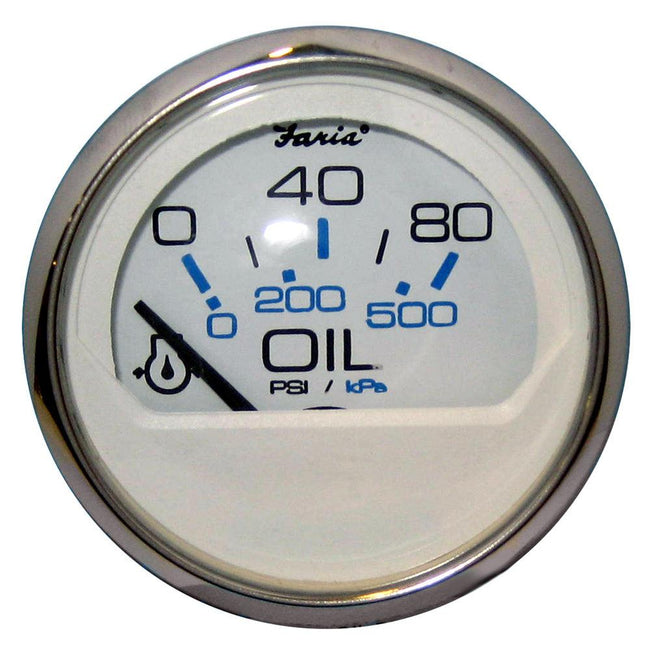 Faria Chesapeake White SS 2" Oil Pressure Gauge (80 PSI) [13802] - Rough Seas Marine