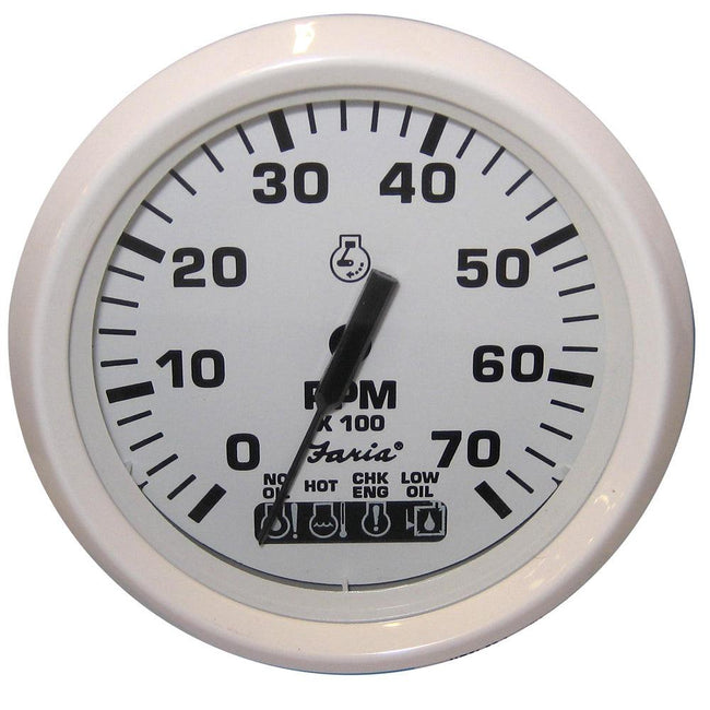 Faria Dress White 4" Tachometer w/Systemcheck Indicator - 7000 RPM (Gas) (Johnson / Evinrude Outboard) [33150] - Rough Seas Marine