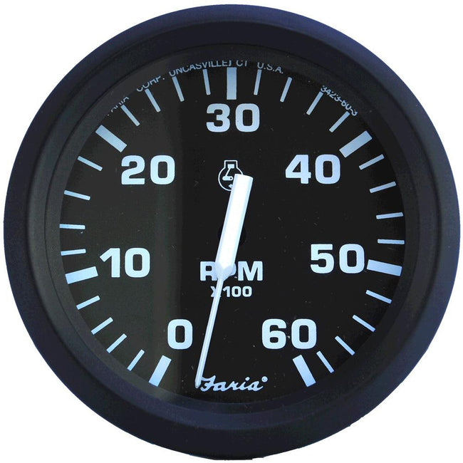 Faria Euro Black 4" Tachometer - 6,000 RPM (Gas - Inboard & I/O) [32804] - Rough Seas Marine