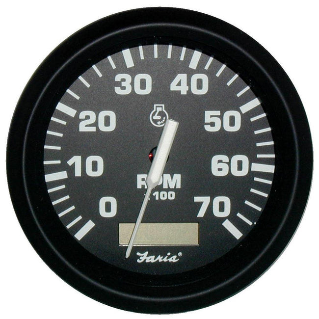 Faria Euro Black 4" Tachometer w/Hourmeter - 7,000 RPM (Gas - Outboard) [32840] - Rough Seas Marine