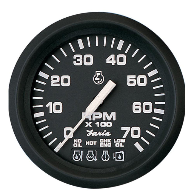 Faria Euro Black 4" Tachometer w/Systemcheck 7000 RPM (Gas) f/ Johnson / Evinrude Outboard) [32850] - Rough Seas Marine