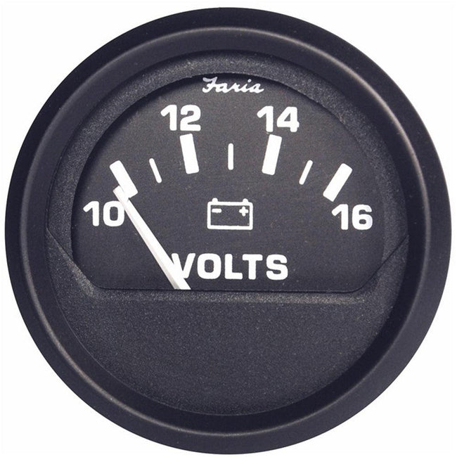 Faria Euro Black 2" Voltmeter (10-16 V) [12821] - Rough Seas Marine