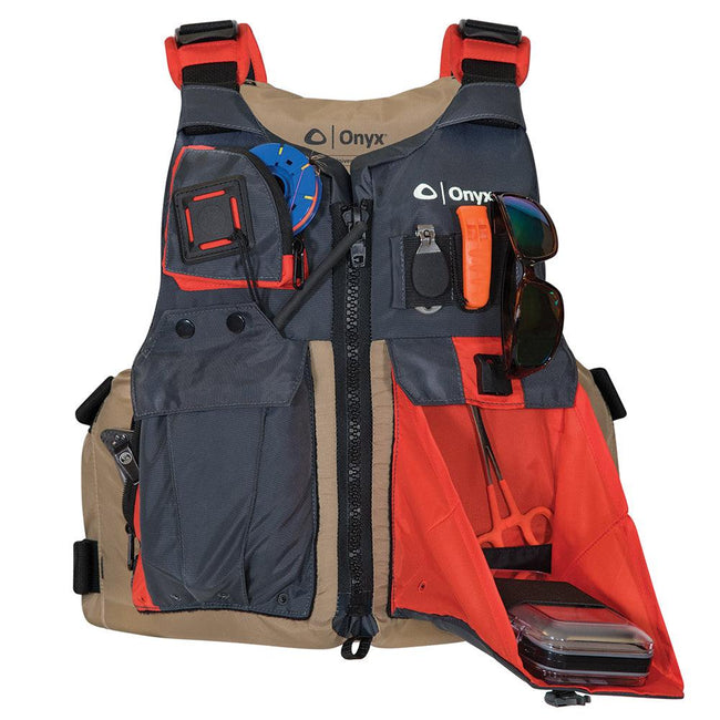 Onyx Kayak Fishing Vest - Adult Oversized - Tan/Grey [121700-706-005-17] - Rough Seas Marine
