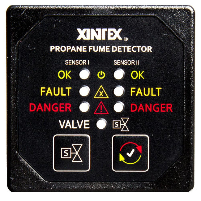 Fireboy-Xintex Propane Fume Detector  Alarm w/2 Plastic Sensors  Solenoid Valve - Square Black Bezel Display [P-2BS-R] - Rough Seas Marine