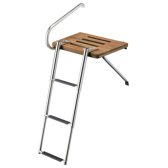 Whitecap Teak Swim Platform w/3-Step Telescoping Ladder f/Boats w/Outboard Motors [68902] - Rough Seas Marine