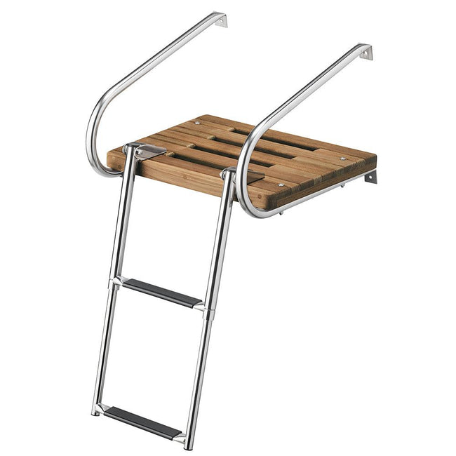 Whitecap Teak Swim Platform w/2-Step Telescoping Ladder f/Boats w/Inboard/Outboard Motors [68904] - Rough Seas Marine