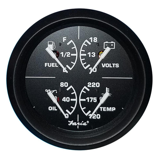 Faria Euro Black 4" Multifunction Gauge - Volt/Fuel/Oil/Water Temperature [32851] - Rough Seas Marine