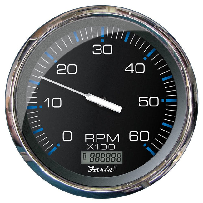 Faria Chesapeake Black 5" Tachometer w/Digital Hourmeter - 6000 RPM (Gas) (Inboard) [33763] - Rough Seas Marine