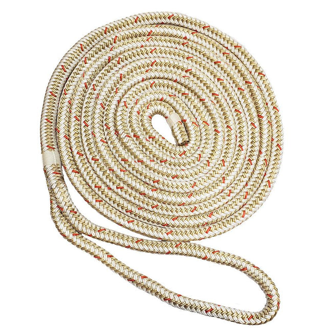 New England Ropes 5/8" Double Braid Dock Line - White/Gold w/Tracer - 15 [C5059-20-00015] - Rough Seas Marine