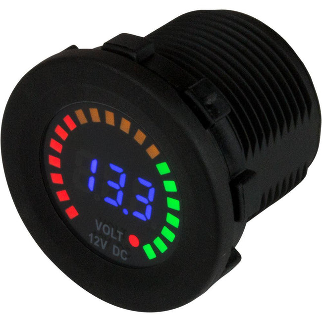 Sea-Dog Round Voltage Meter DC - 5V-15V w/Rainbow Dial [421617-1] - Rough Seas Marine