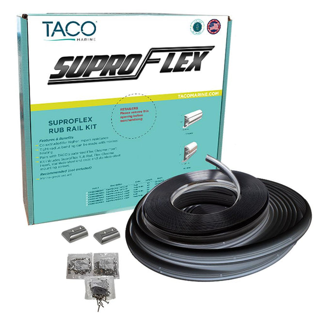 TACO SuproFlex Rub Rail Kit - Black w/Flex Chrome Insert - 1.6"H x .78"W x 60L [V11-9960BBK60-2] - Rough Seas Marine