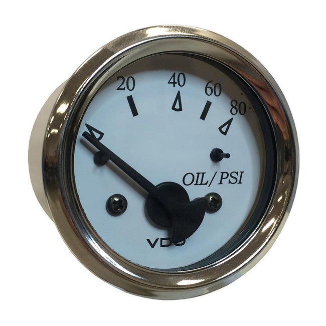 VDO Cockpit Marine 52MM (2-1/16") Oil Pressure Gauge - White Dial/Chrome Bezel [350-15276] - Rough Seas Marine