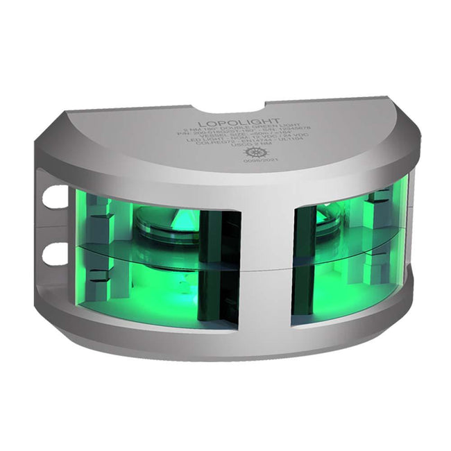 Lopolight Series 200-018 - Double Stacked Navigation Light - 2NM - Vertical Mount - Green - Silver Housing [200-018G2ST] - Rough Seas Marine