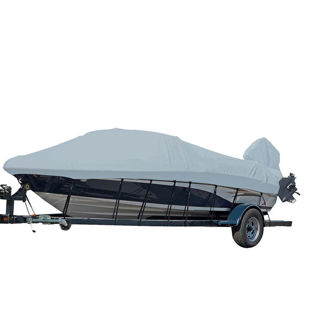 Carver Sun-DURA Styled-to-Fit Boat Cover f/16.5 V-Hull Runabout Boats w/Windshield  Hand/Bow Rails - Grey [77016S-11] - Rough Seas Marine