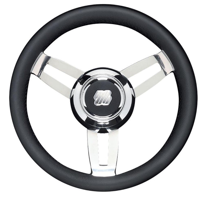 Uflex Morosini 13.8" Steering Wheel - Black Polyurethane w/Stainless Steel Spokes  Chrome Hub [MOROSINI U/CH/B] - Rough Seas Marine