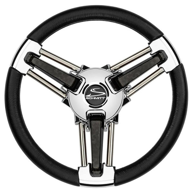 Schmitt Marine Burano Wheel 14" 3/4" Tapered Shaft Black Polyurethane w/Stainless Spoke Includes Center Cap/Nut [PU1051B1-04R] - Rough Seas Marine