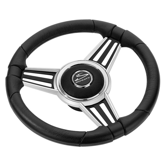 Schmitt Marine PU30 14" Wheel - Chrome Cap  Spoke Inserts - Black Spokes - 3/4" Tapered Shaft [PU301404-44] - Rough Seas Marine