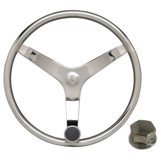 Uflex - V46 - 13.5" Stainless Steel Steering Wheel w/Speed Knob  Chrome Nut [V46 KIT] - Rough Seas Marine