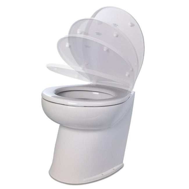Jabsco Deluxe Flush 17" Angled Back 12V Raw Water Electric Marine Toilet w/Remote Rinse Pump  Soft Close Lid [58220-3012] - Rough Seas Marine